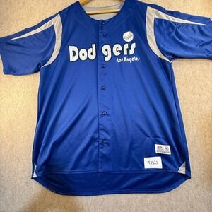 True Fan Los Angeles Dodgers Baseball Jersey Blue Grey Button Up‎ Mens XL T1821